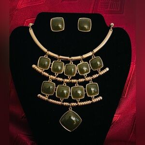 Forest Green Statement Necklace and Earring Set